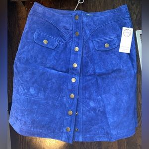 Anthropologie velvet blue button up skirt